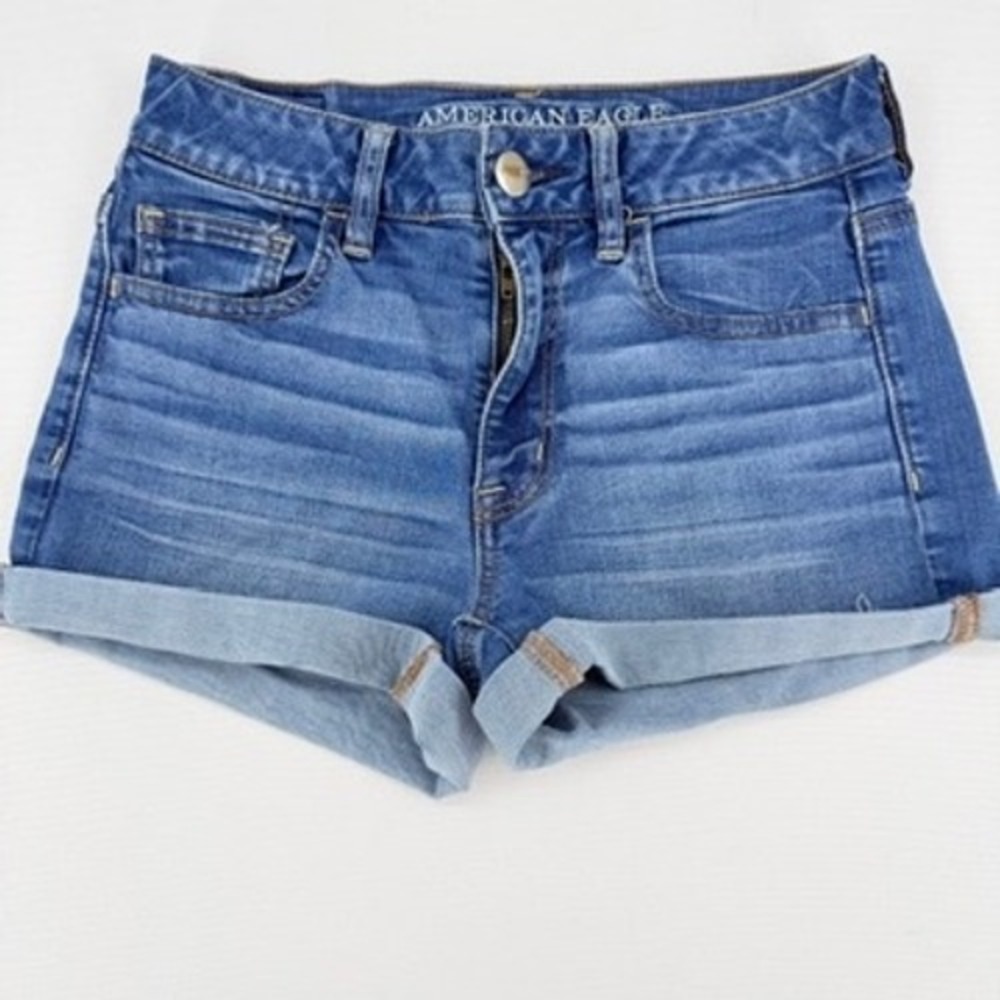 American Eagle Super‎ Stretch Denim Shorts Womens Size 4 Mid Rise Cuffed